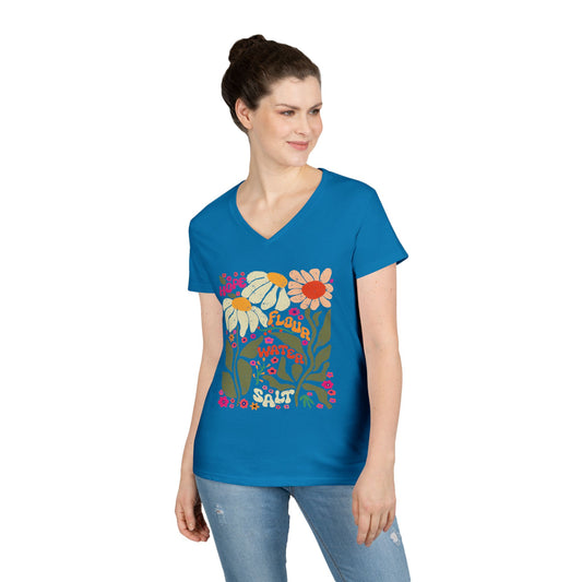 Hope Floral Sourdough Ladies' V-Neck T-Shirt - Amazing Faith Designs