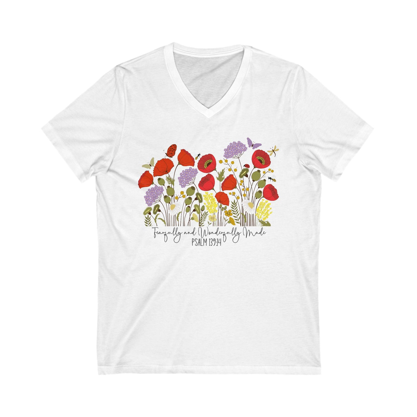 Fearfully and Wonderfully Made Christian V-Neck Tee - Amazing Faith Designs