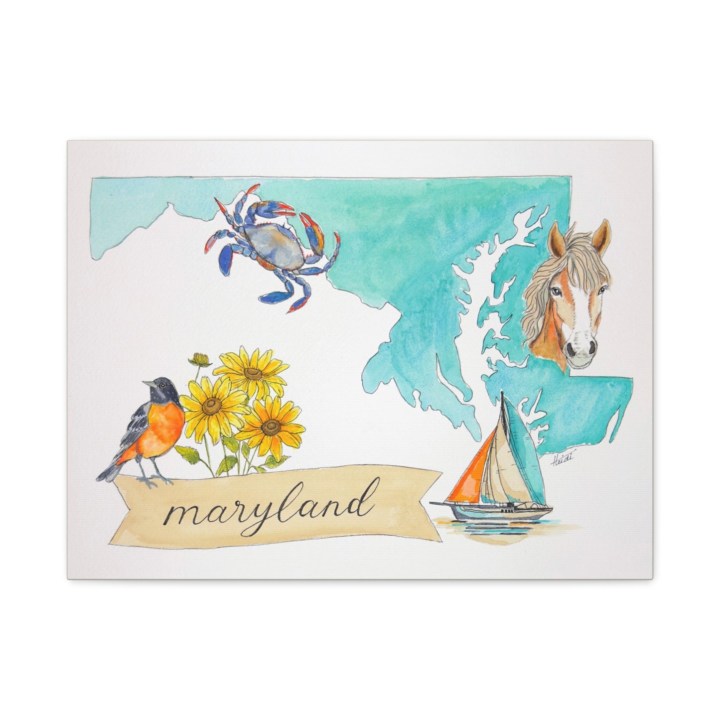 Maryland Watercolor Art Canvas - Amazing Faith Designs