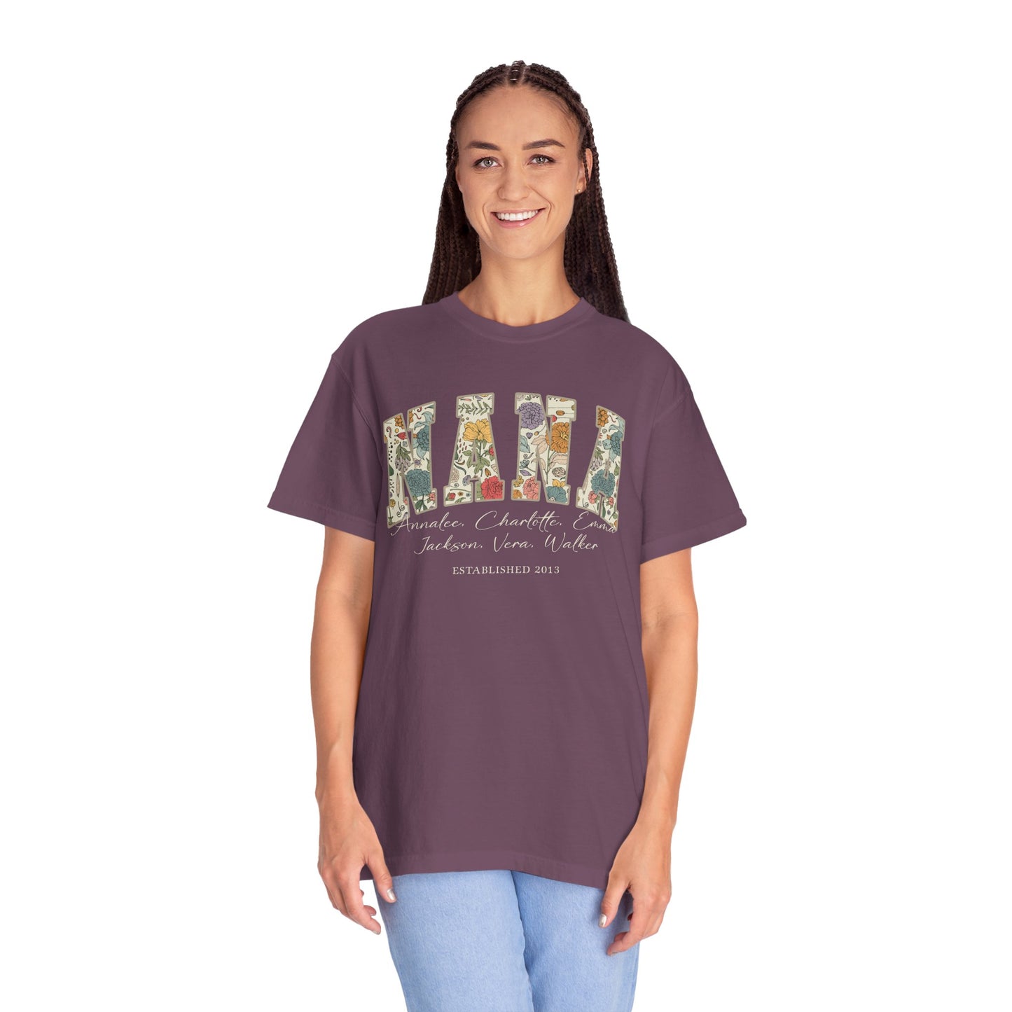 Mama Grandma Wildflowers Personalized with Kids Garment Dyed Shirt - Amazing Faith Designs