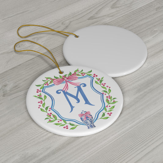 Christmas Monogram Personalized Ceramic Ornament - Amazing Faith Designs