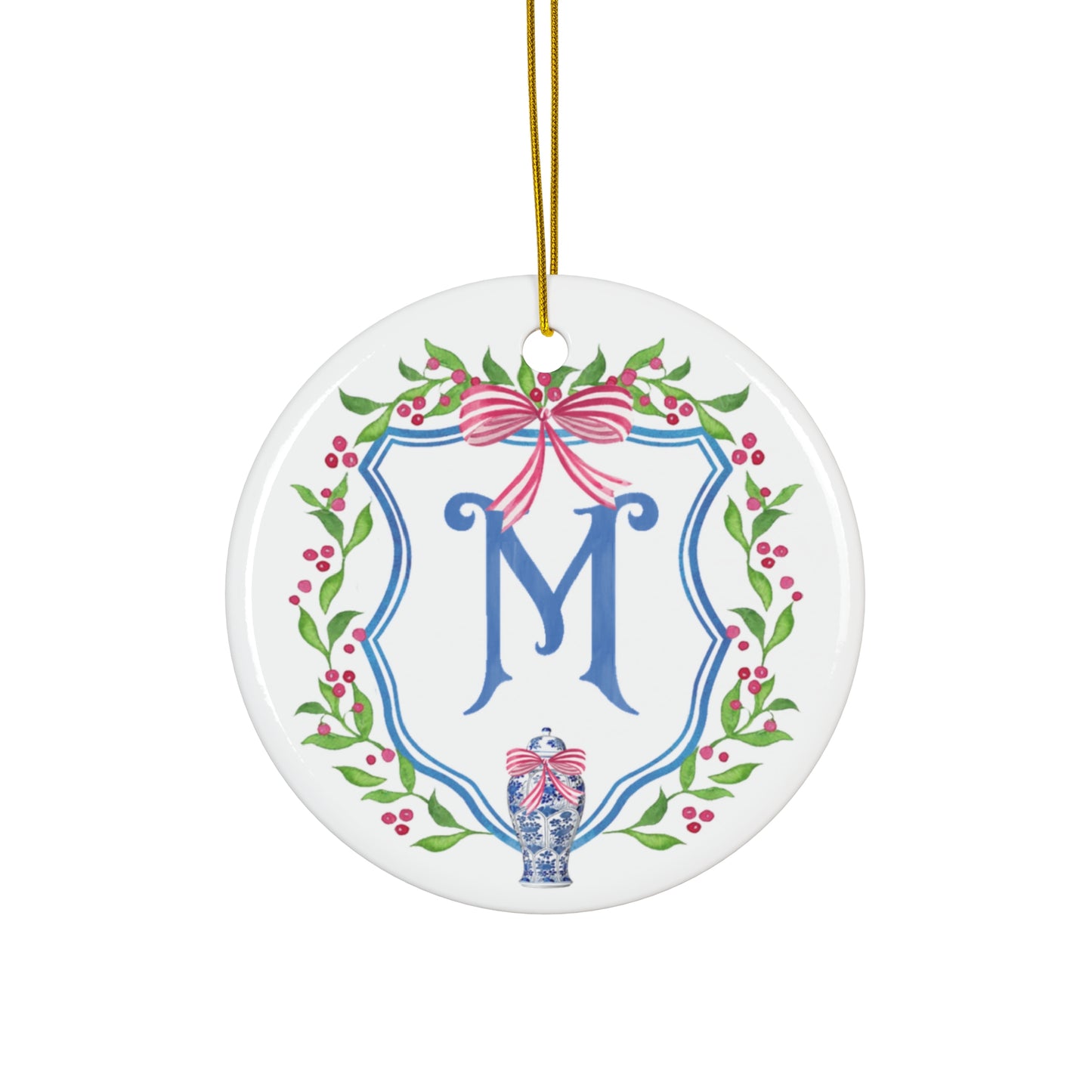 Christmas Monogram Personalized Ceramic Ornament - Amazing Faith Designs