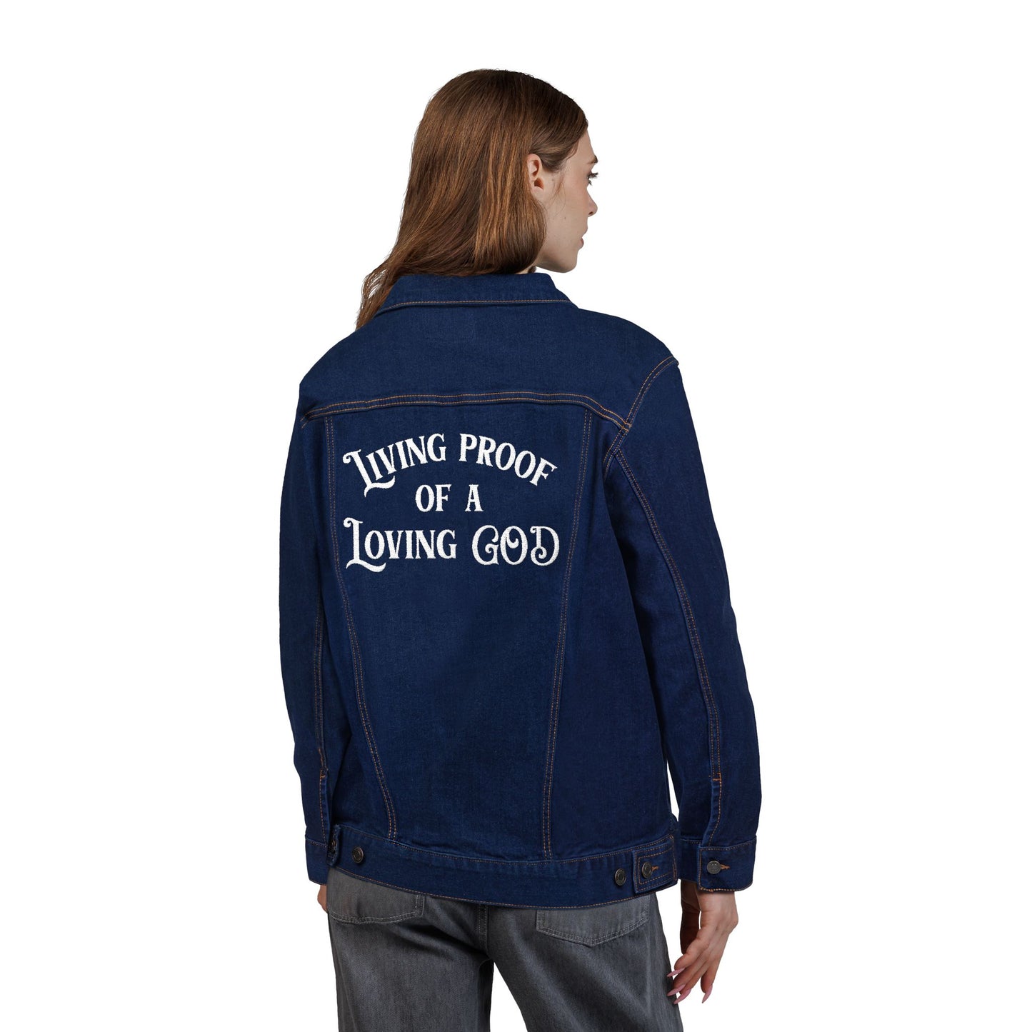 Living Proof Embroidered Unisex Denim Jacket - Amazing Faith Designs