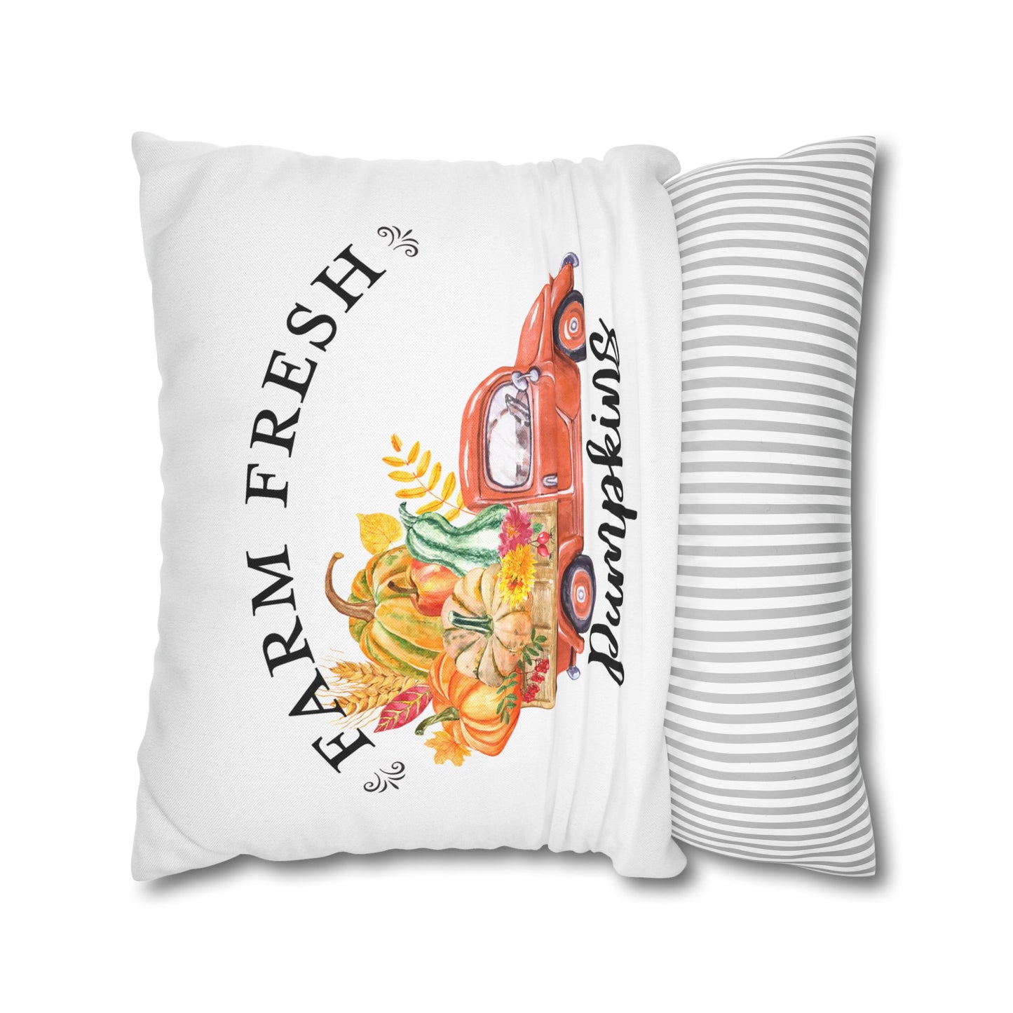 Farm Fresh Pumpkins Orange Truck Throw Pillow Cover - Amazing Faith Designs