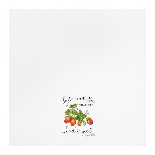 Taste and See Strawberries Scripture Tea Towel - Amazing Faith Designs