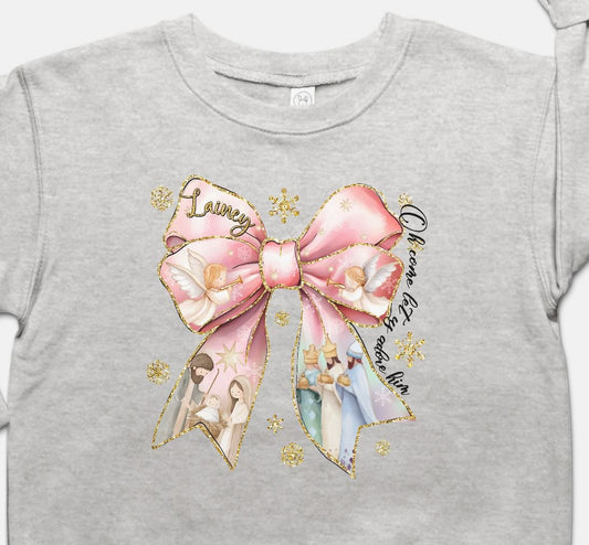 Baby Jesus Christmas Bow Toddler Sweatshirt - Amazing Faith Designs