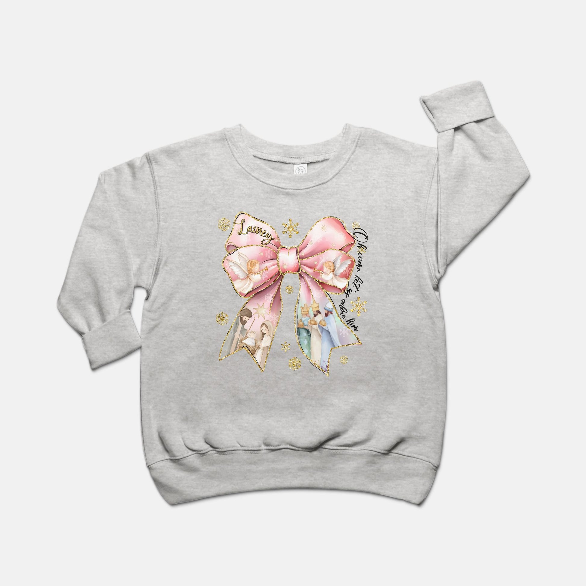 Baby Jesus Christmas Bow Toddler Sweatshirt - Amazing Faith Designs