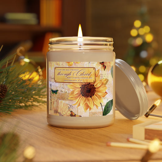 Sunflower Christian Candle, Vanilla Bean, Sea Breeze, Comfort Spice Scented Candles, 9oz - Amazing Faith Designs