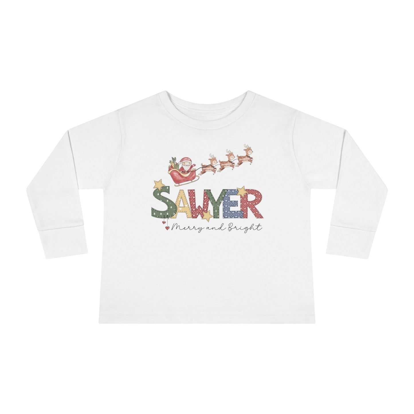 Sawyer Christmas Doodle Name Toddler Long Sleeve Tee - Amazing Faith Designs
