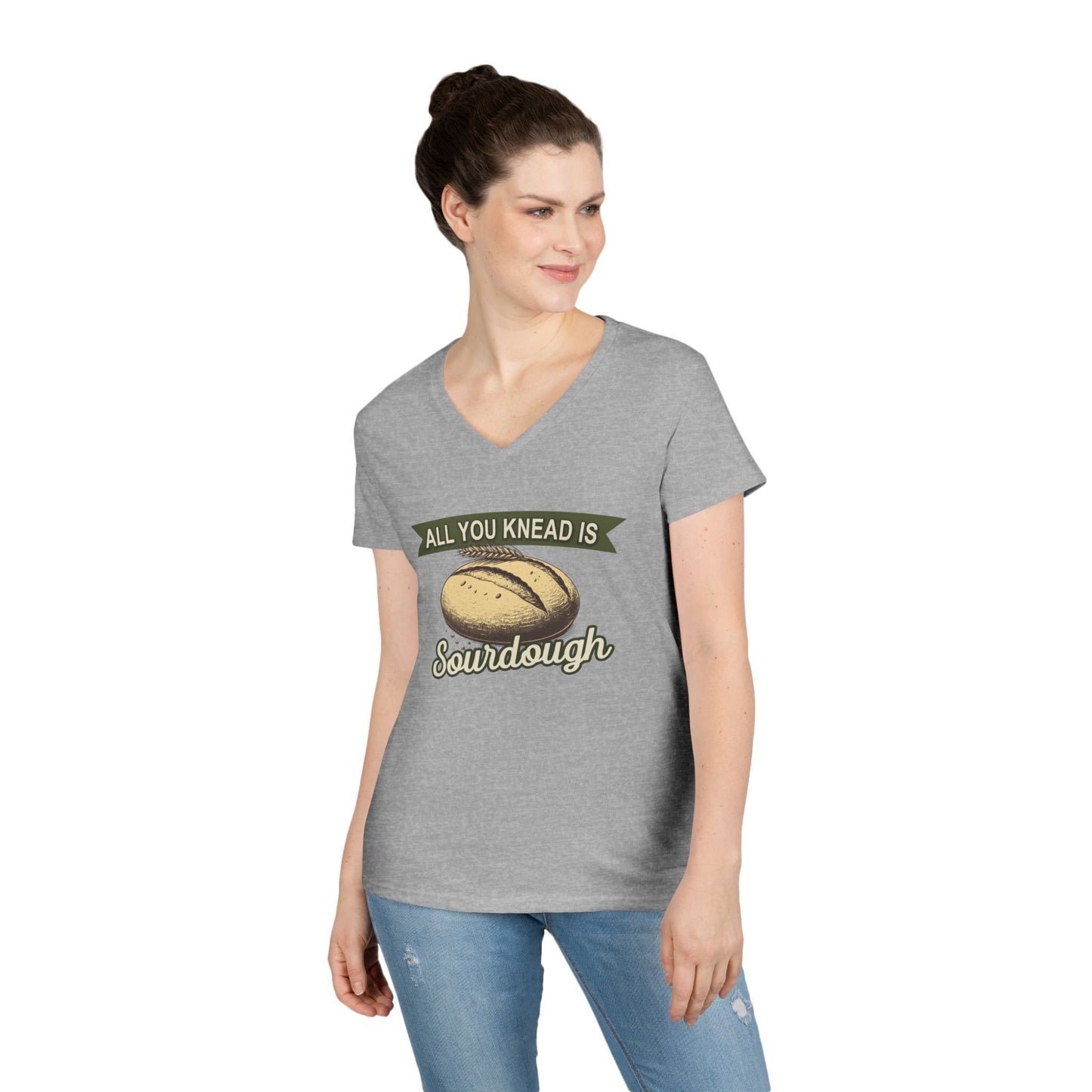 All You Knead is Sourdough Bakery V-Neck Shirt - Logo on Back - Amazing Faith Designs