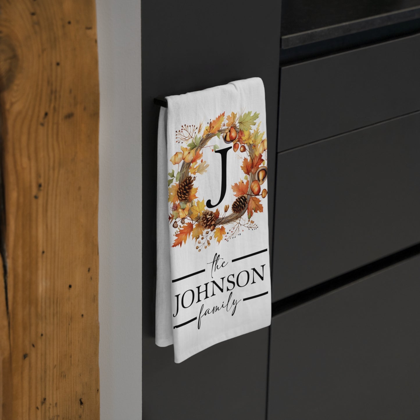 Fall Wreath Monogram Tea Towel - Amazing Faith Designs