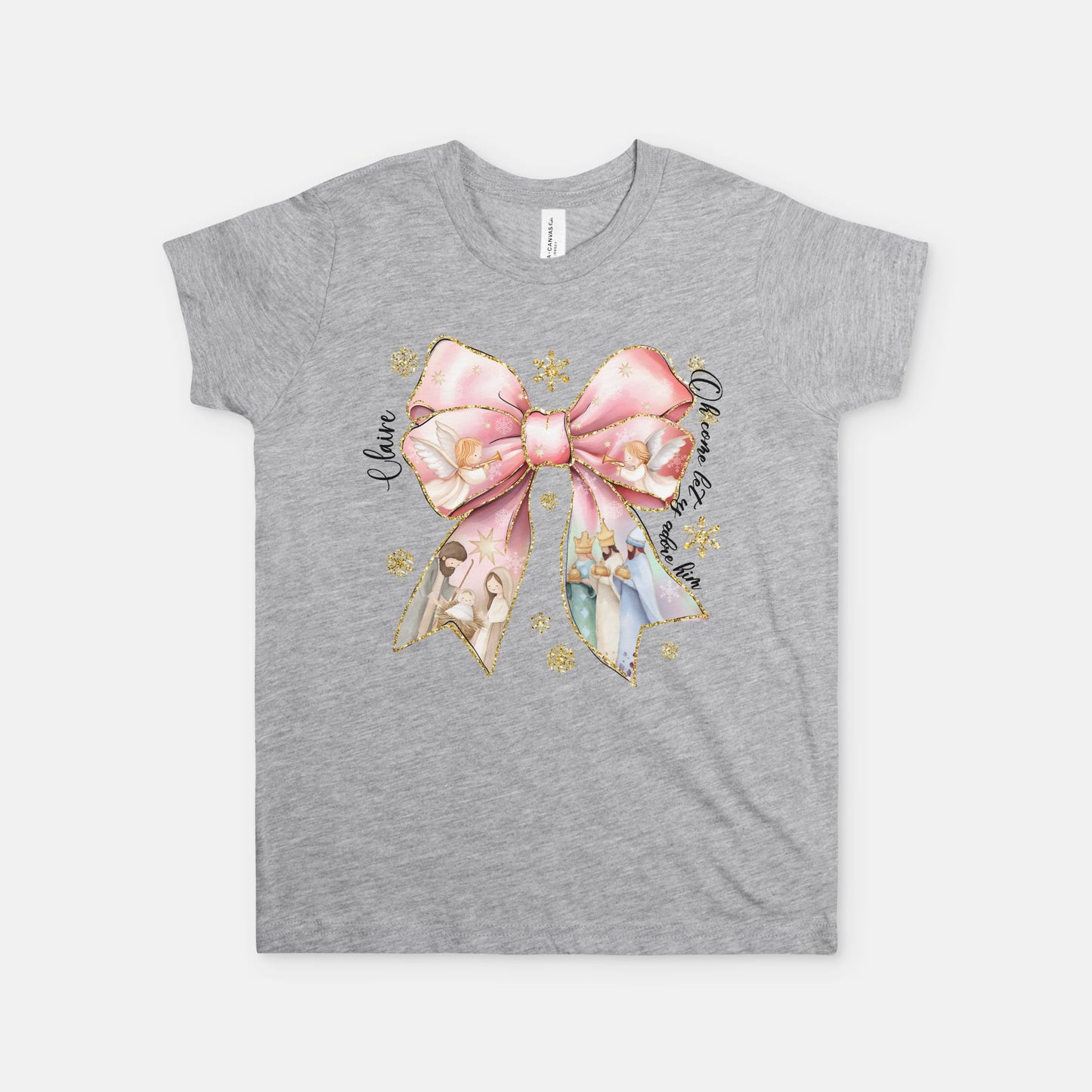 Christmas Nativity Bow Youth Tshirt - Amazing Faith Designs