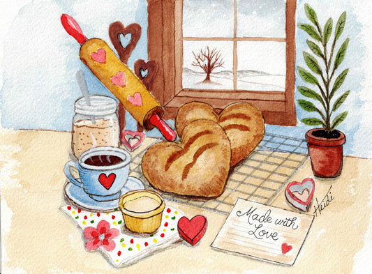 Be My Valentine Sourdough Original Watercolor Painting - Amazing Faith Designs