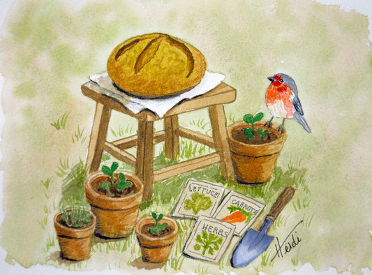 The Gardener's Loaf - Sourdough Original Watercolor Painting - Amazing Faith Designs