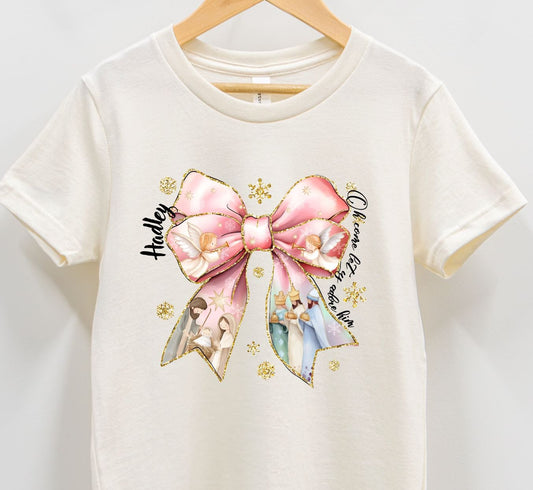 Baby Jesus Christmas Bow Toddler Shirt - Amazing Faith Designs