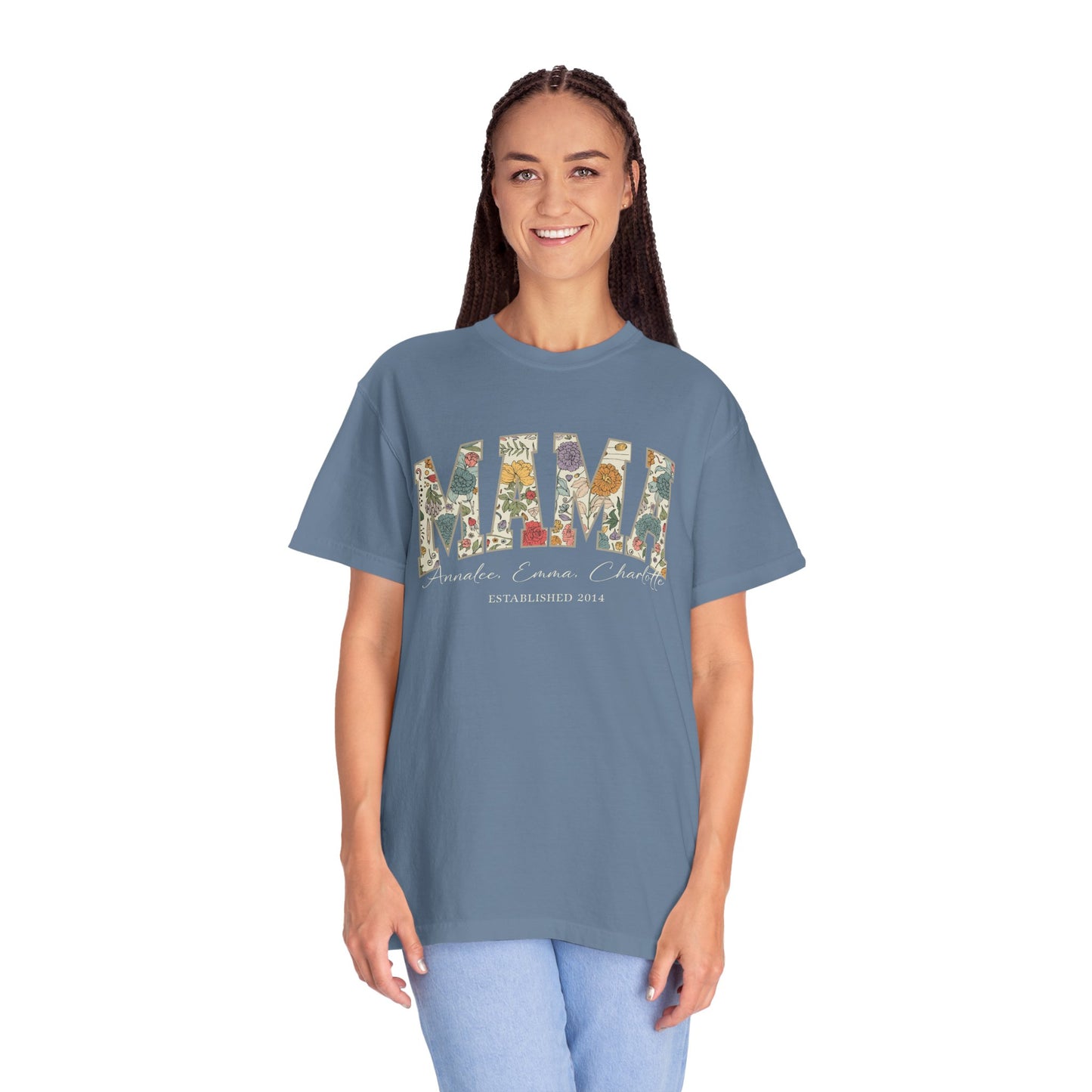 Mama Grandma Wildflowers Personalized with Kids Garment Dyed Shirt - Amazing Faith Designs