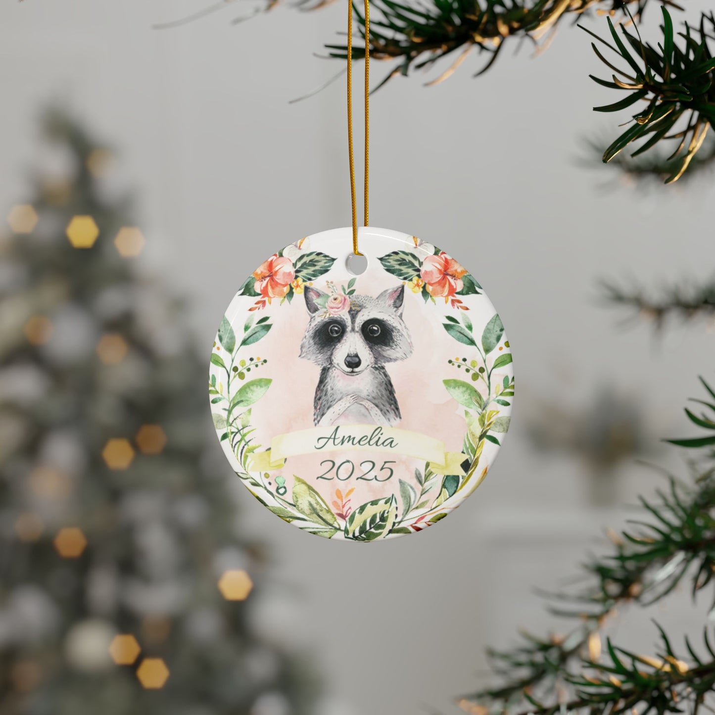 Raccoon Personalized Ceramic Ornament - Amazing Faith Designs