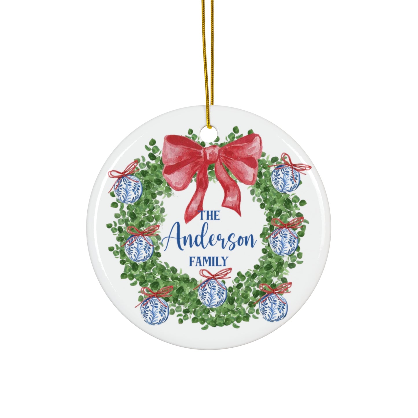 Chinoiserie Wreath Personalized Ceramic Ornament - Amazing Faith Designs