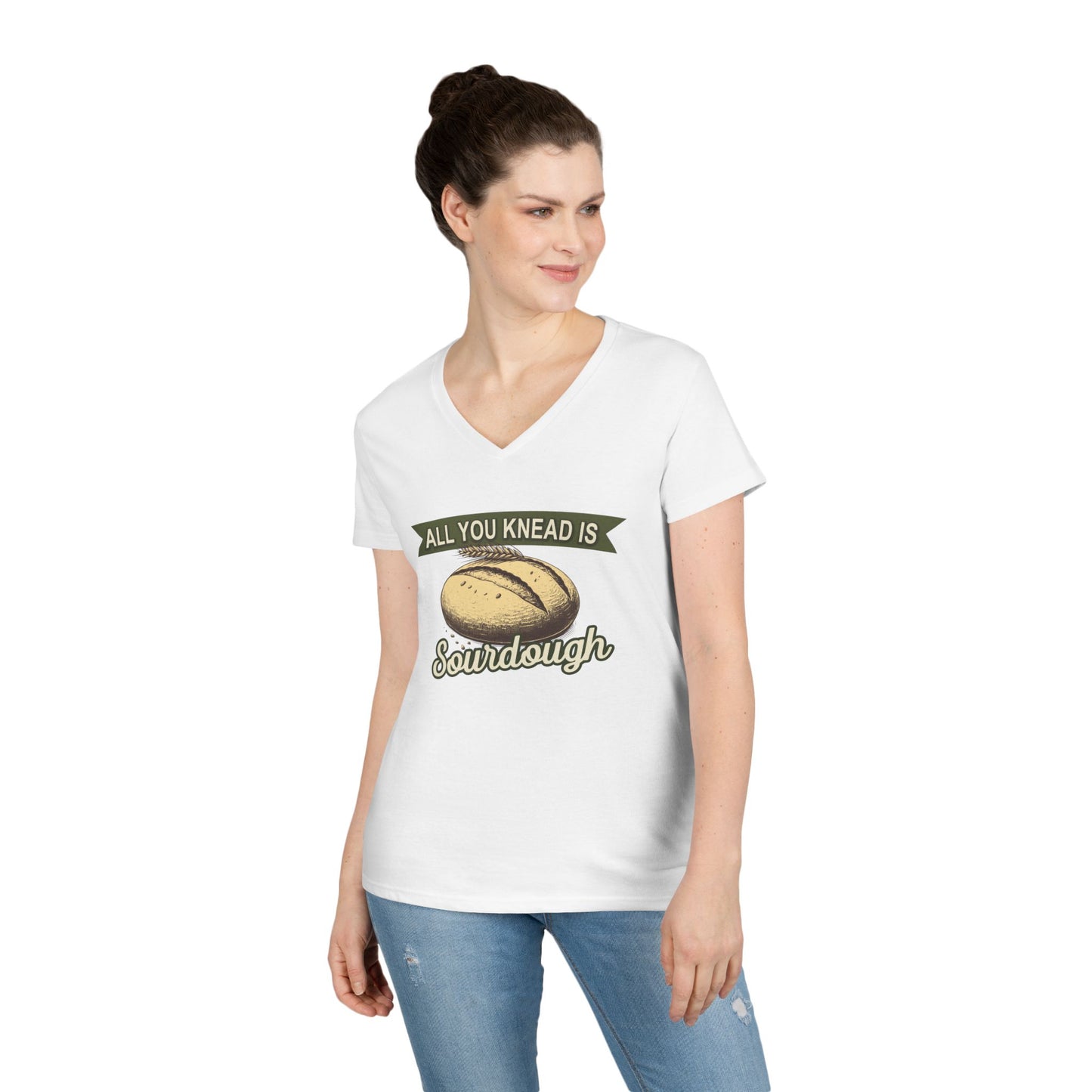 All You Knead is Sourdough Bakery V-Neck Shirt - Logo on Back - Amazing Faith Designs