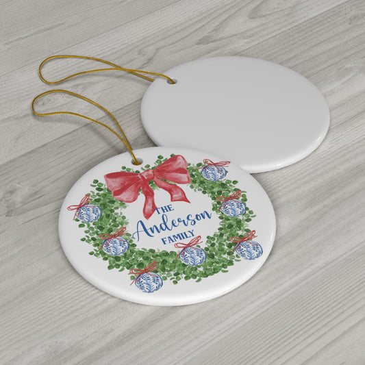 Chinoiserie Wreath Personalized Ceramic Ornament - Amazing Faith Designs