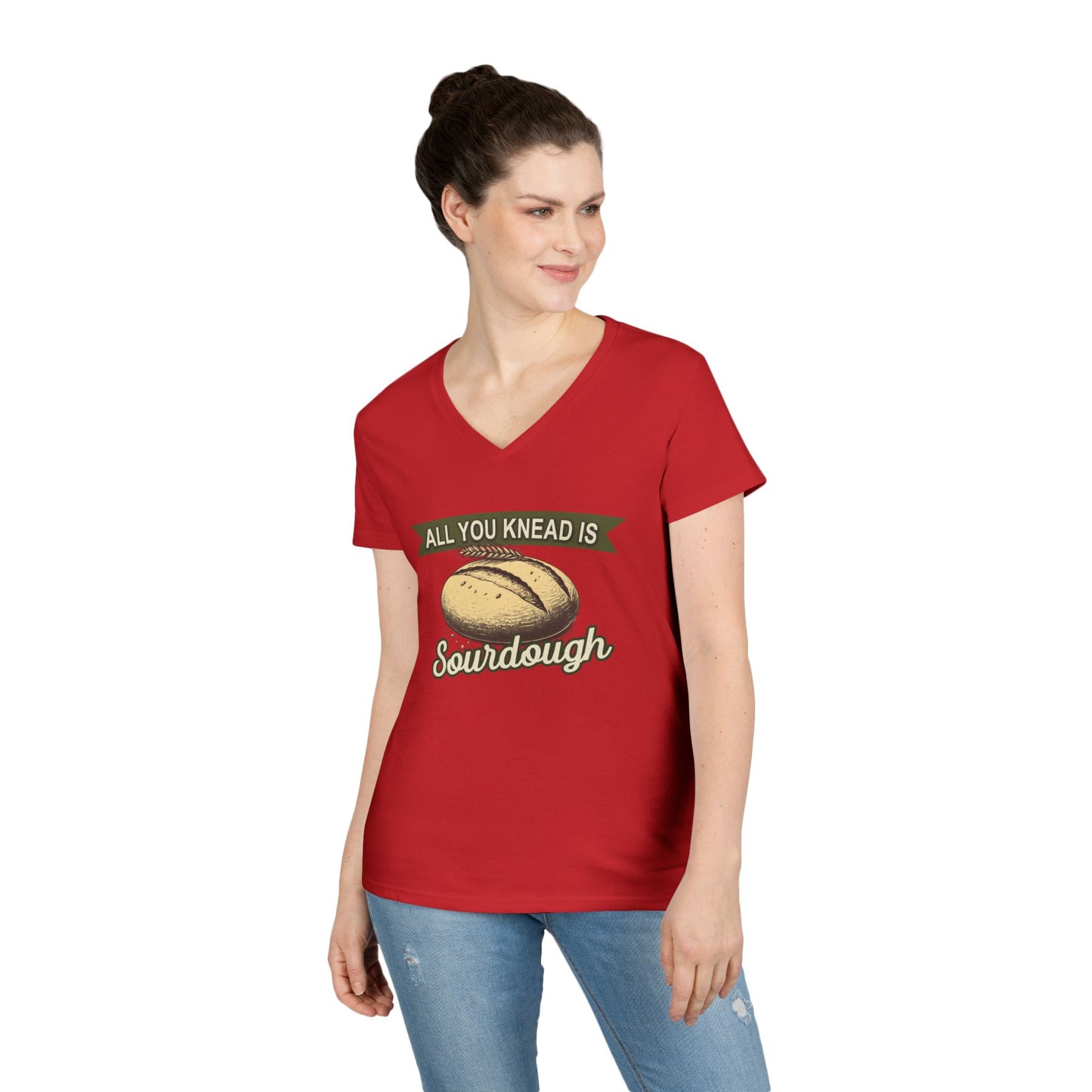 All You Knead is Sourdough Bakery V-Neck Shirt - Logo on Back - Amazing Faith Designs