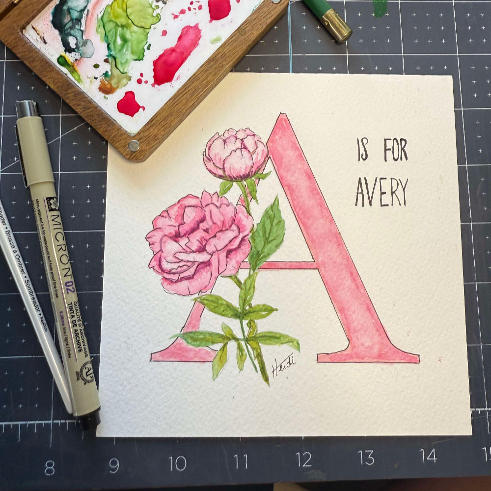 Floral Alphabet Letter with Name - Original Watercolor - Amazing Faith Designs