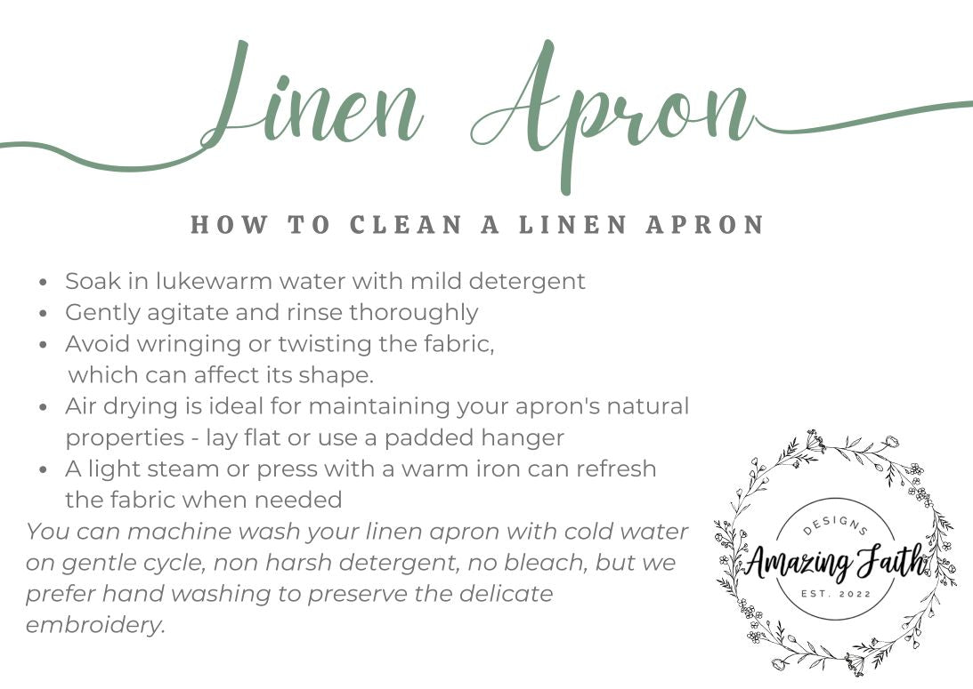 Hand Embroidered Linen Apron - Amazing Faith Designs