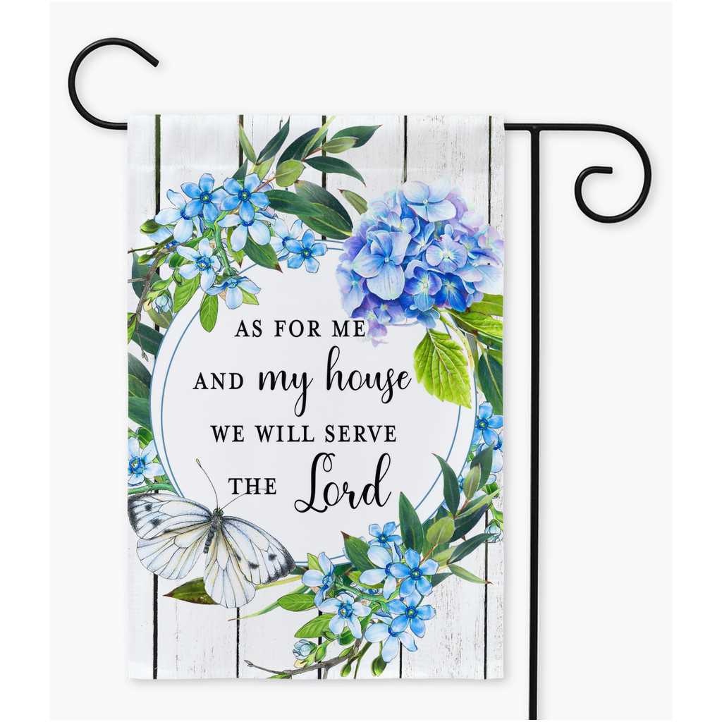 As For Me and My House Blue Butterfly Hydrangeas Garden Flag gooten