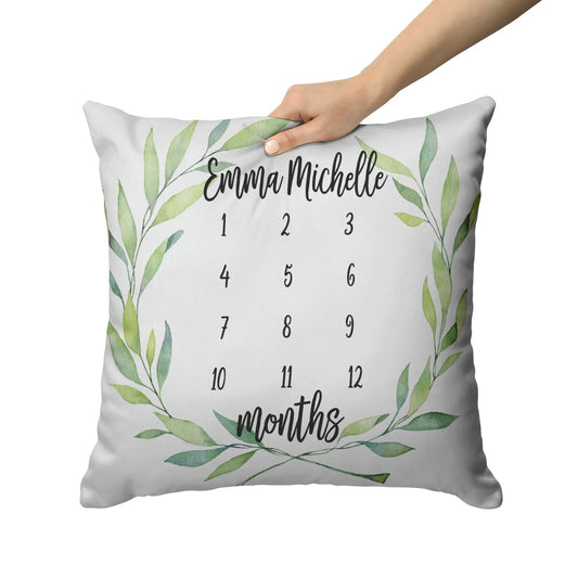 Baby Milestone Pillow Personalized with Leaf Wreath - Amazing Faith Designs