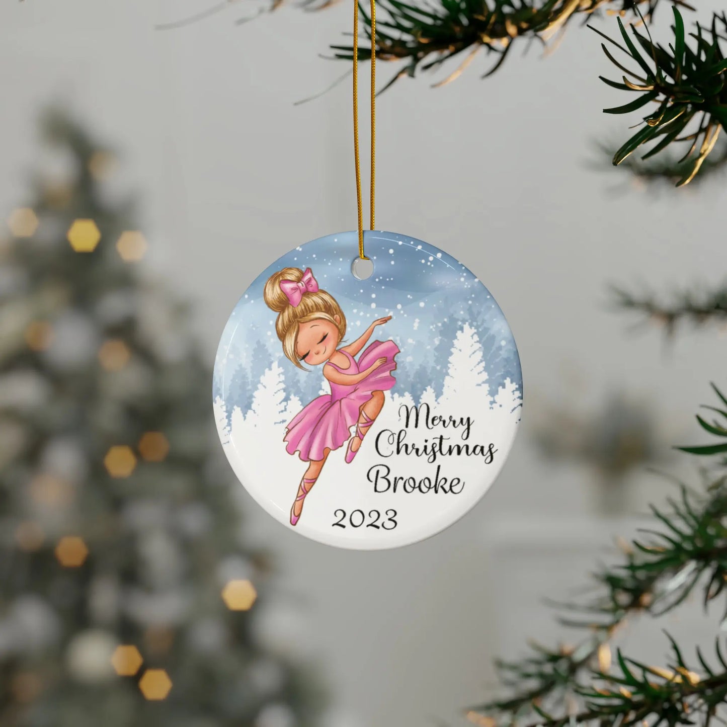 Ballerina Girls Ceramic Christmas Ornament Printify