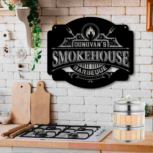 Barbeque Smokehouse Metal Sign - Personalized, Father's Day Sign teelaunch