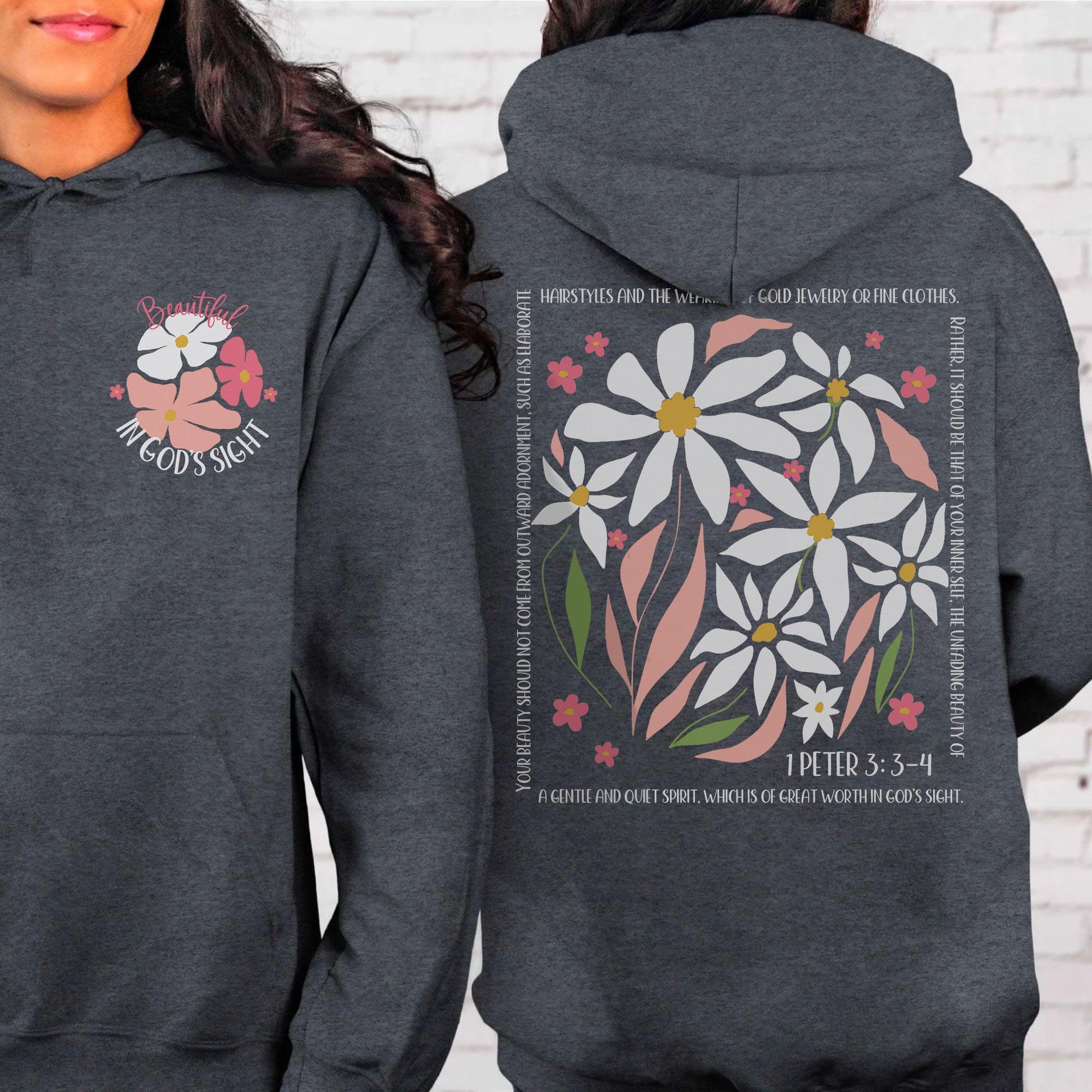 Beautiful in God's Sight Unisex Hooded Sweatshirt - Floral Design with Inspirational Quote - Amazing Faith Designs