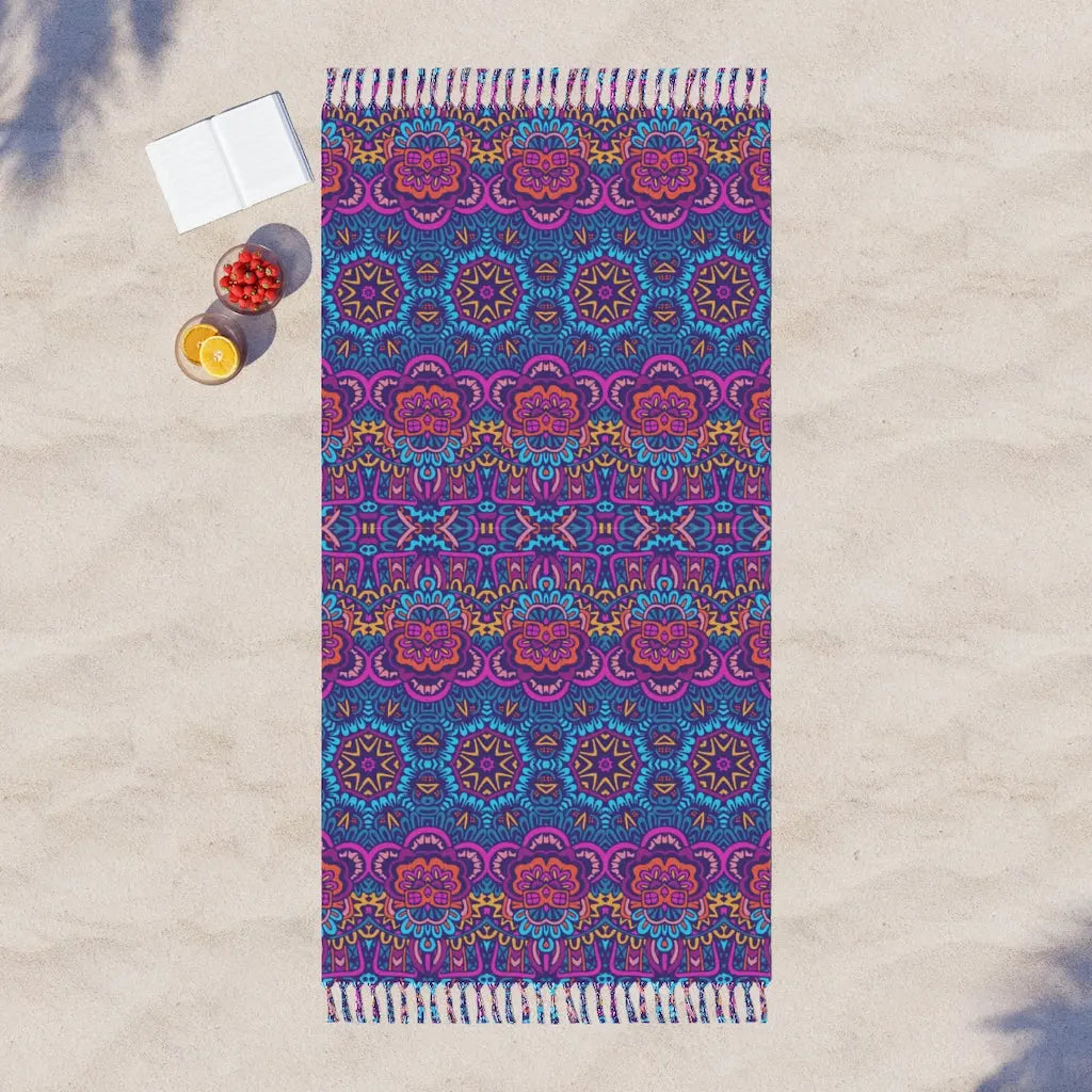 Boho Beach Cloth, Pool Chair Cloth, Beach Cloth with Tassels, Bohemian Beach Cloth, Summer Beach Cloth Printify