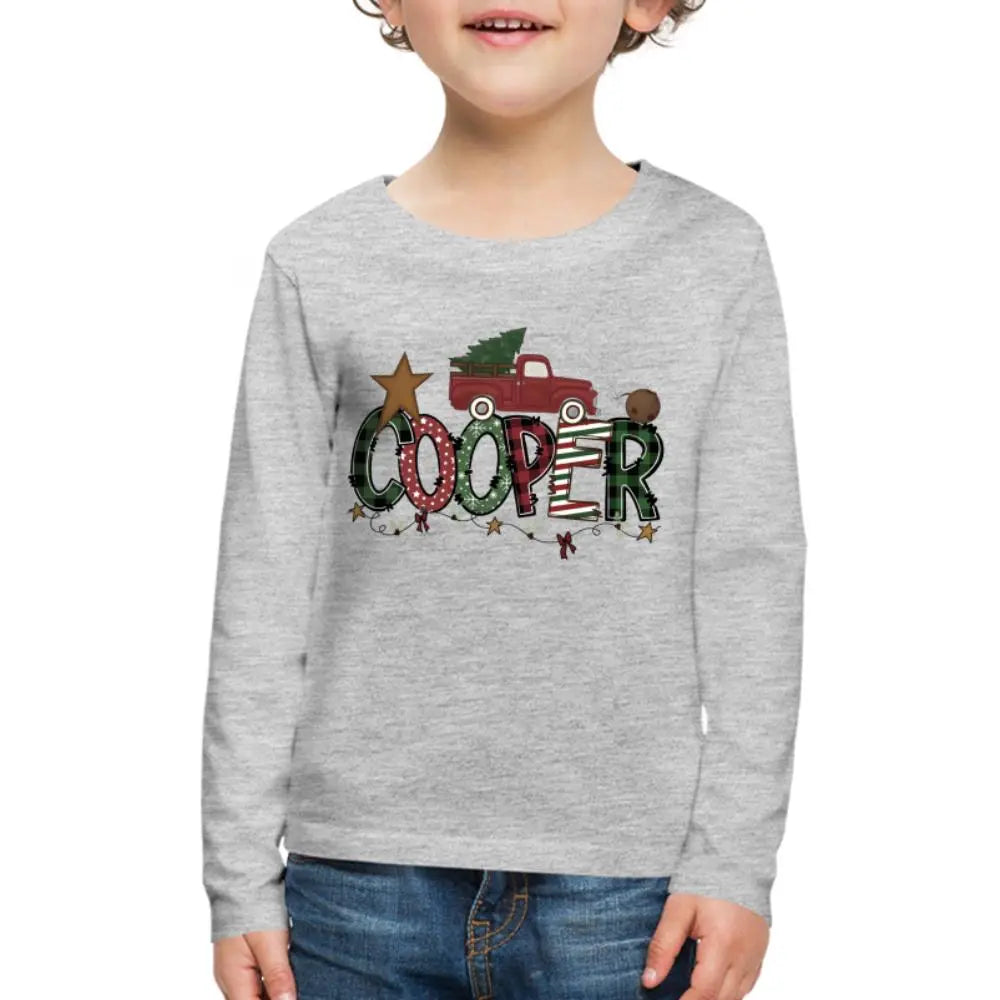 Boys Christmas Personalized Name Long Sleeve T-shirt | Christmas Child's Shirt, Holiday Name Shirt, Custom Name Tshirt SPOD