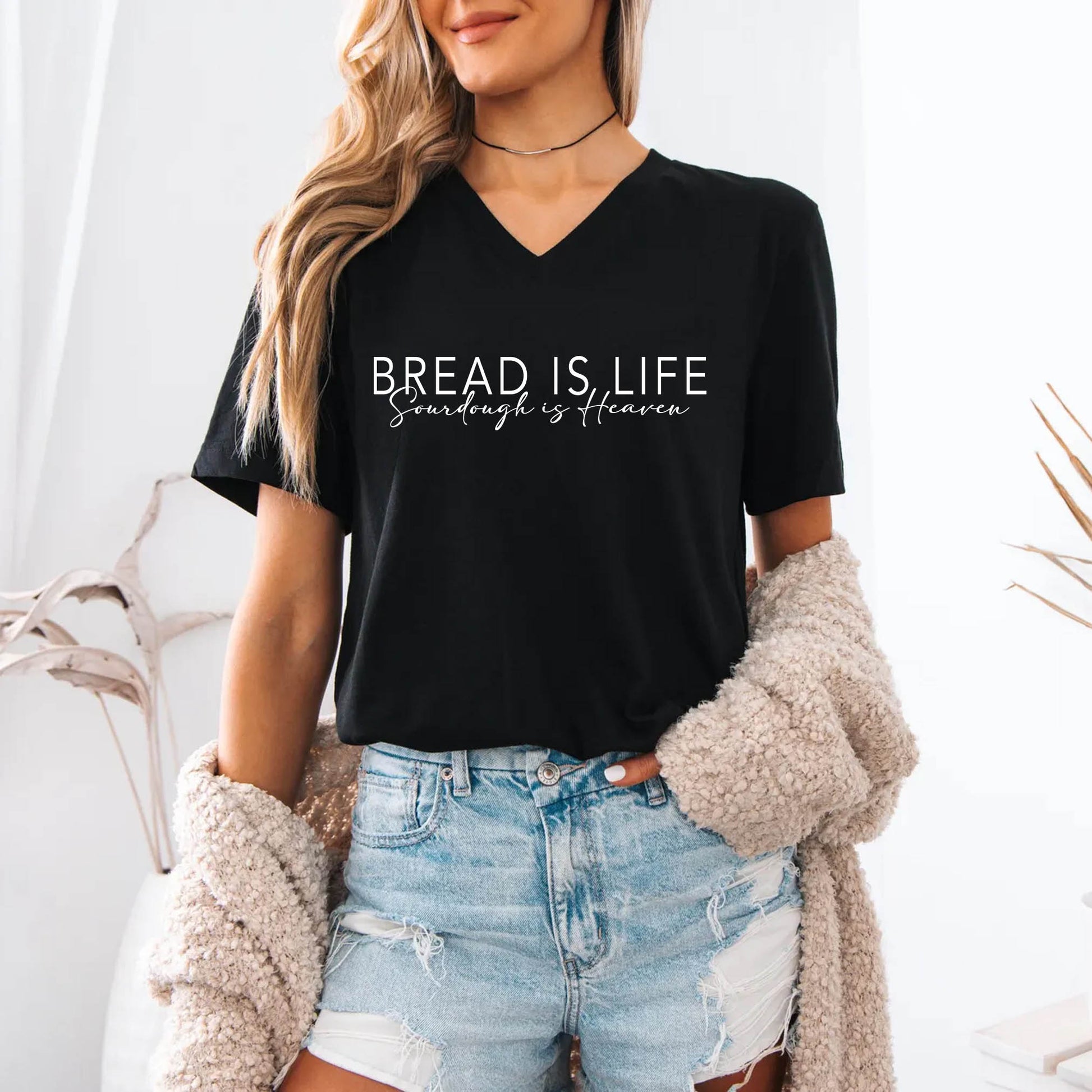 Bread is Life Sourdough is Heaven Unisex V-Neck Tee - Amazing Faith Designs