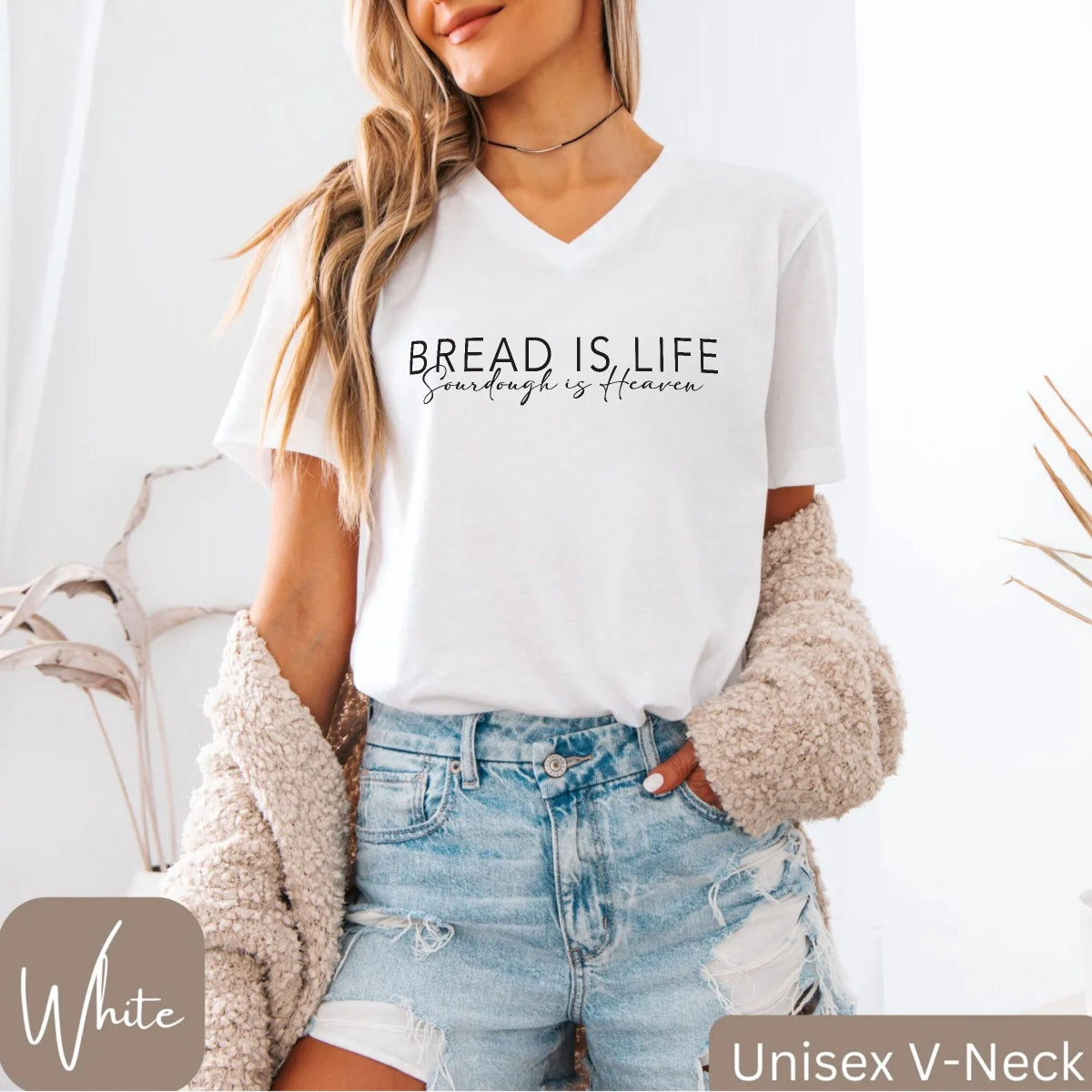 Bread is Life Sourdough is Heaven Unisex V-Neck Tee - Amazing Faith Designs