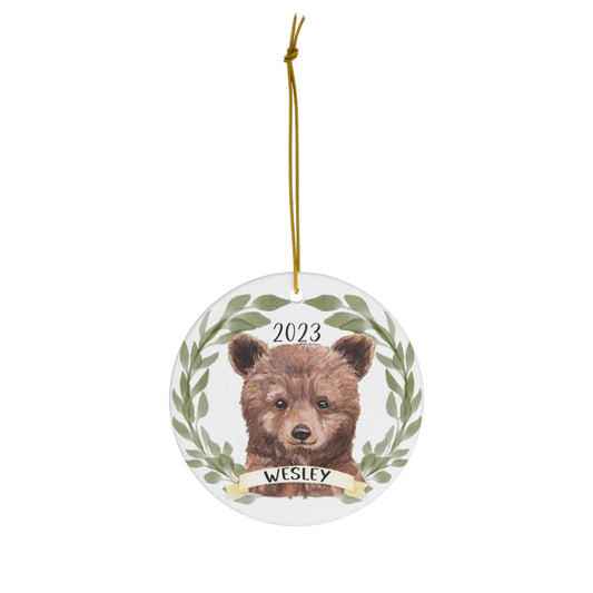 Brown Bear Boy's Personalized Ceramic Ornament Printify