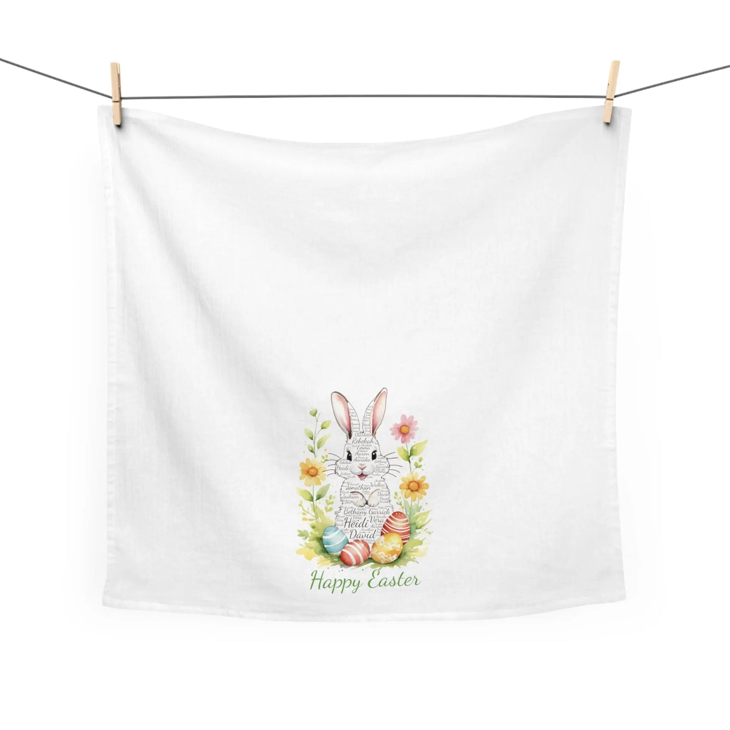 Bunny Repeating Name Easter Tea Towel, Easter Gifts for the Kitchen, Easter Home Decor, Easter Decor, Tea Towel Printify