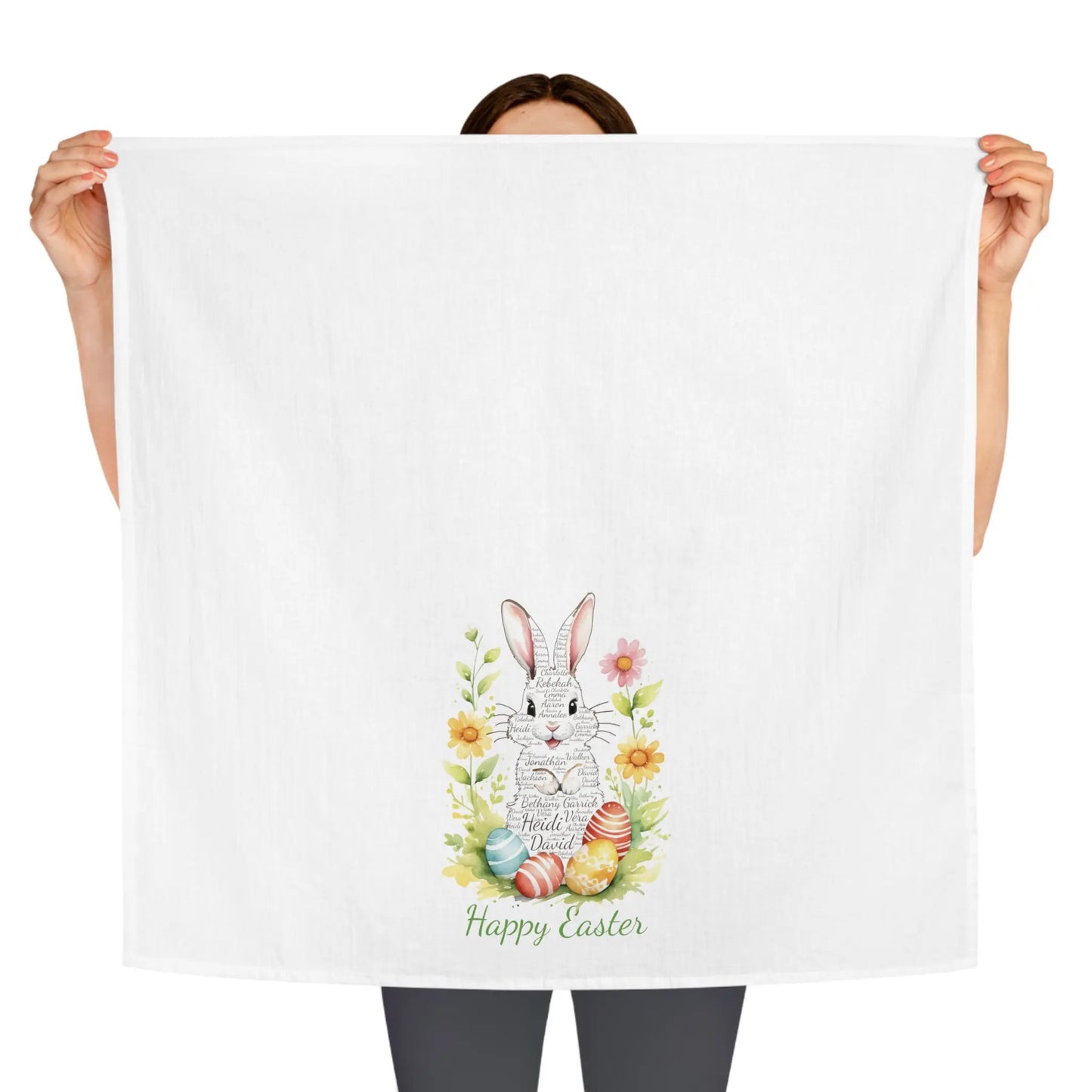 Bunny Repeating Name Easter Tea Towel, Easter Gifts for the Kitchen, Easter Home Decor, Easter Decor, Tea Towel Printify