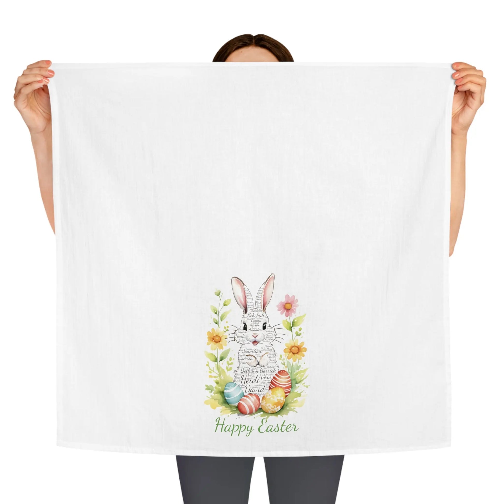 Bunny Repeating Name Easter Tea Towel, Easter Gifts for the Kitchen, Easter Home Decor, Easter Decor, Tea Towel Printify