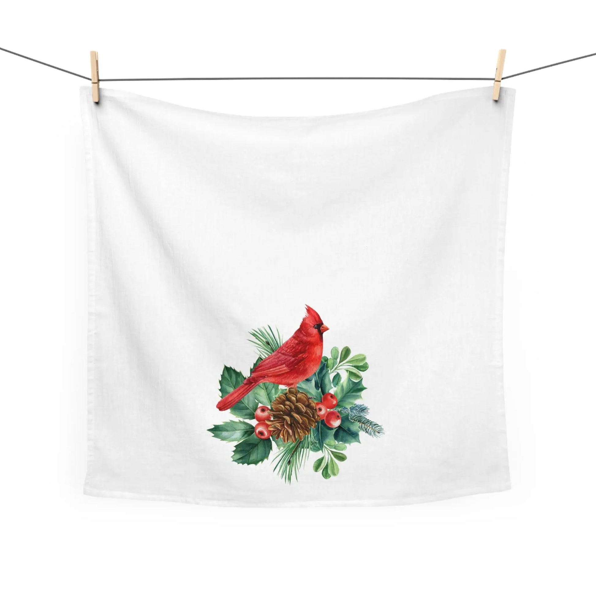 Cardinal Kitchen Tea Towel, Holiday Kitchen Towel, Christmas Dish Towel, Winter Cardinal Towel Printify