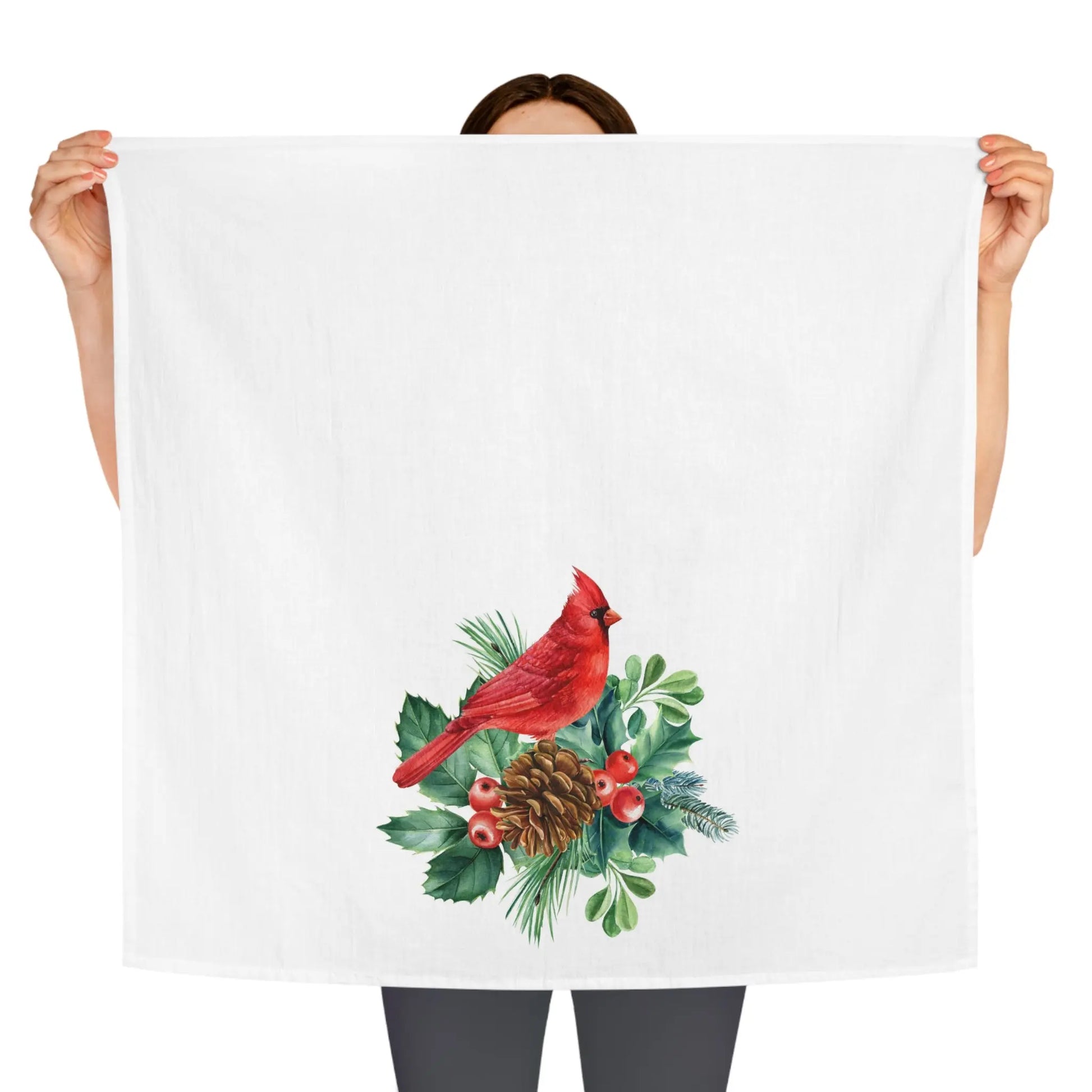 Cardinal Kitchen Tea Towel, Holiday Kitchen Towel, Christmas Dish Towel, Winter Cardinal Towel Printify