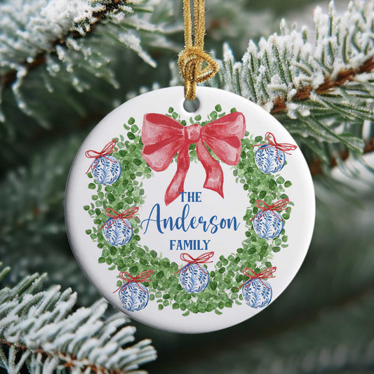 Chinoiserie Wreath Personalized Ceramic Ornament - Amazing Faith Designs