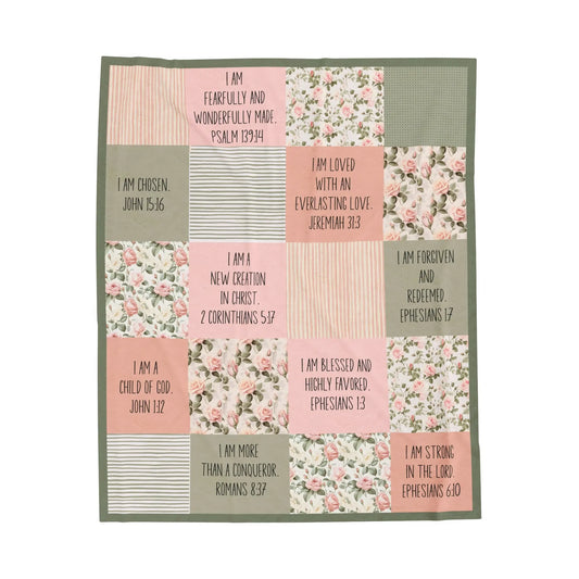 Christian Affirmations Cottage Roses Velveteen Plush Blanket Printify