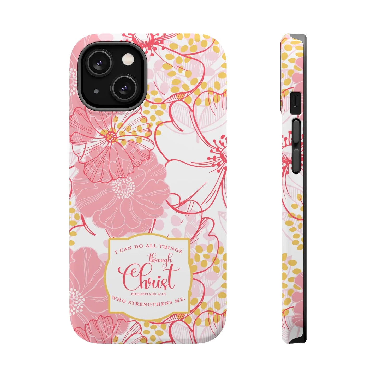 Christian Phone Case | Pink Floral | MagSafe Tough Cases Printify