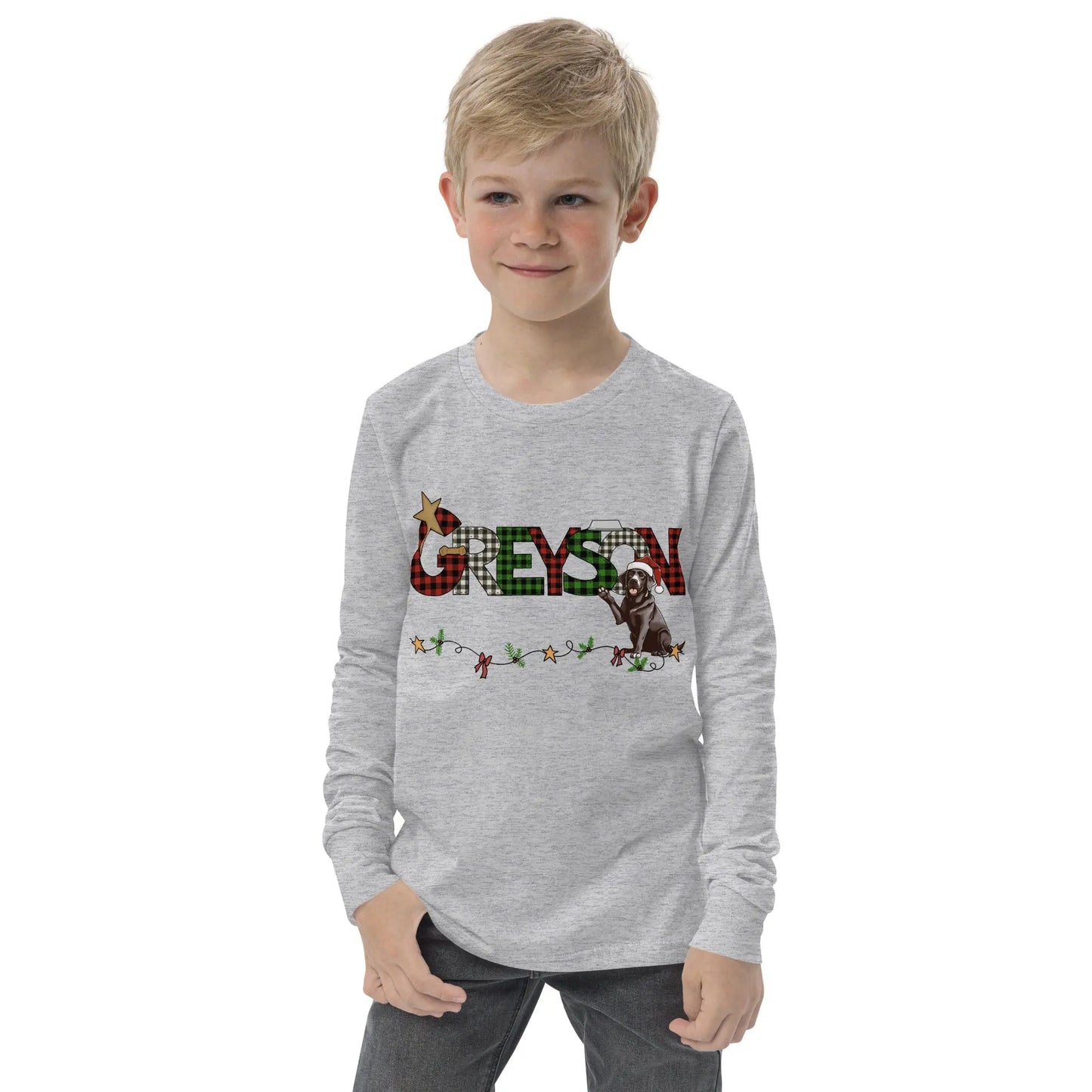 Christmas Dog Personalized Youth long sleeve tee Amazing Faith Designs