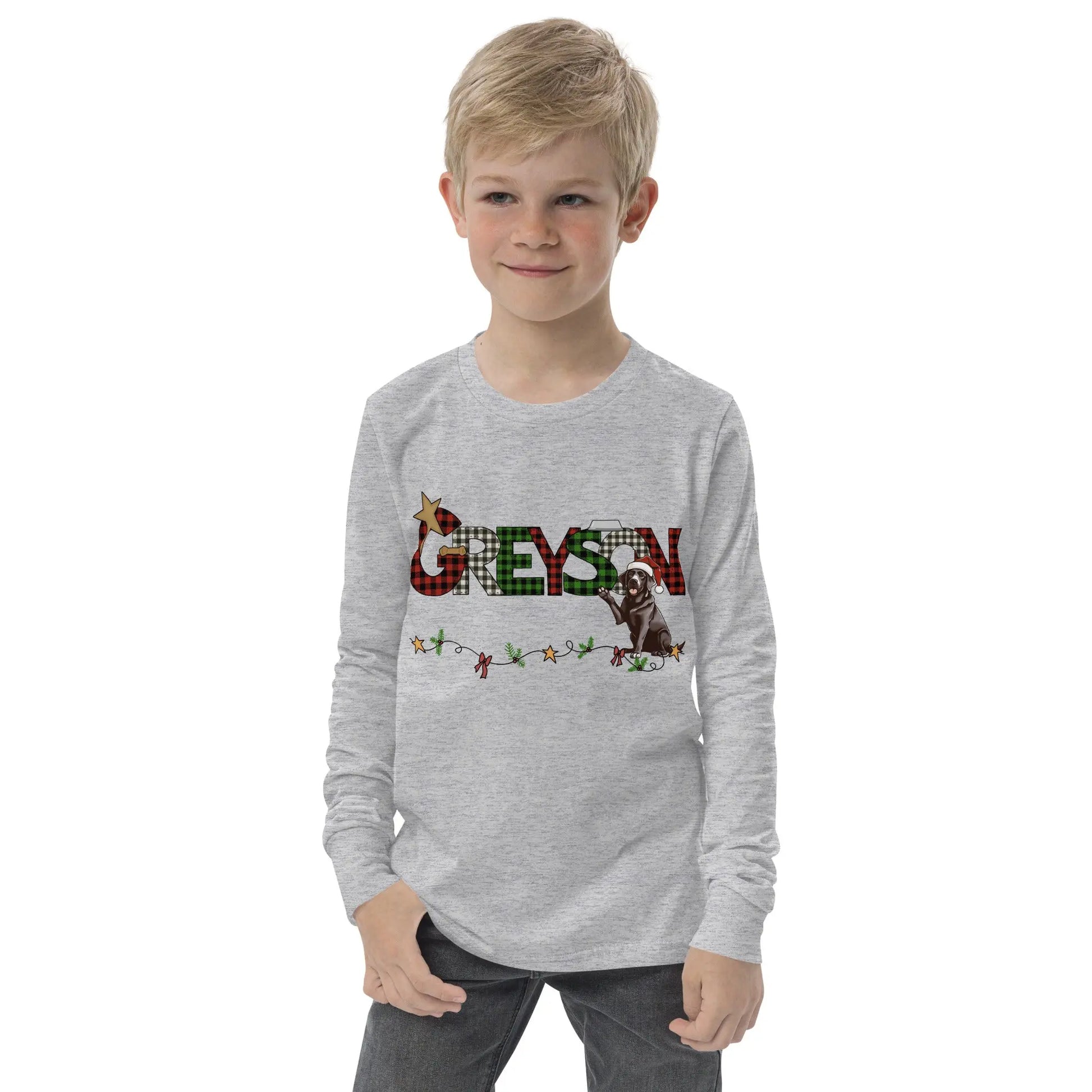 Christmas Dog Personalized Youth long sleeve tee Amazing Faith Designs