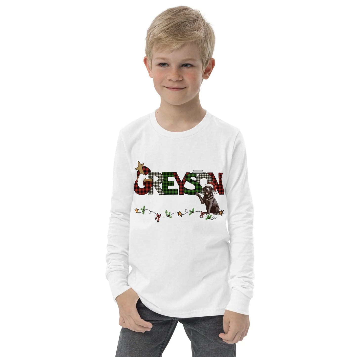 Christmas Dog Personalized Youth long sleeve tee Amazing Faith Designs