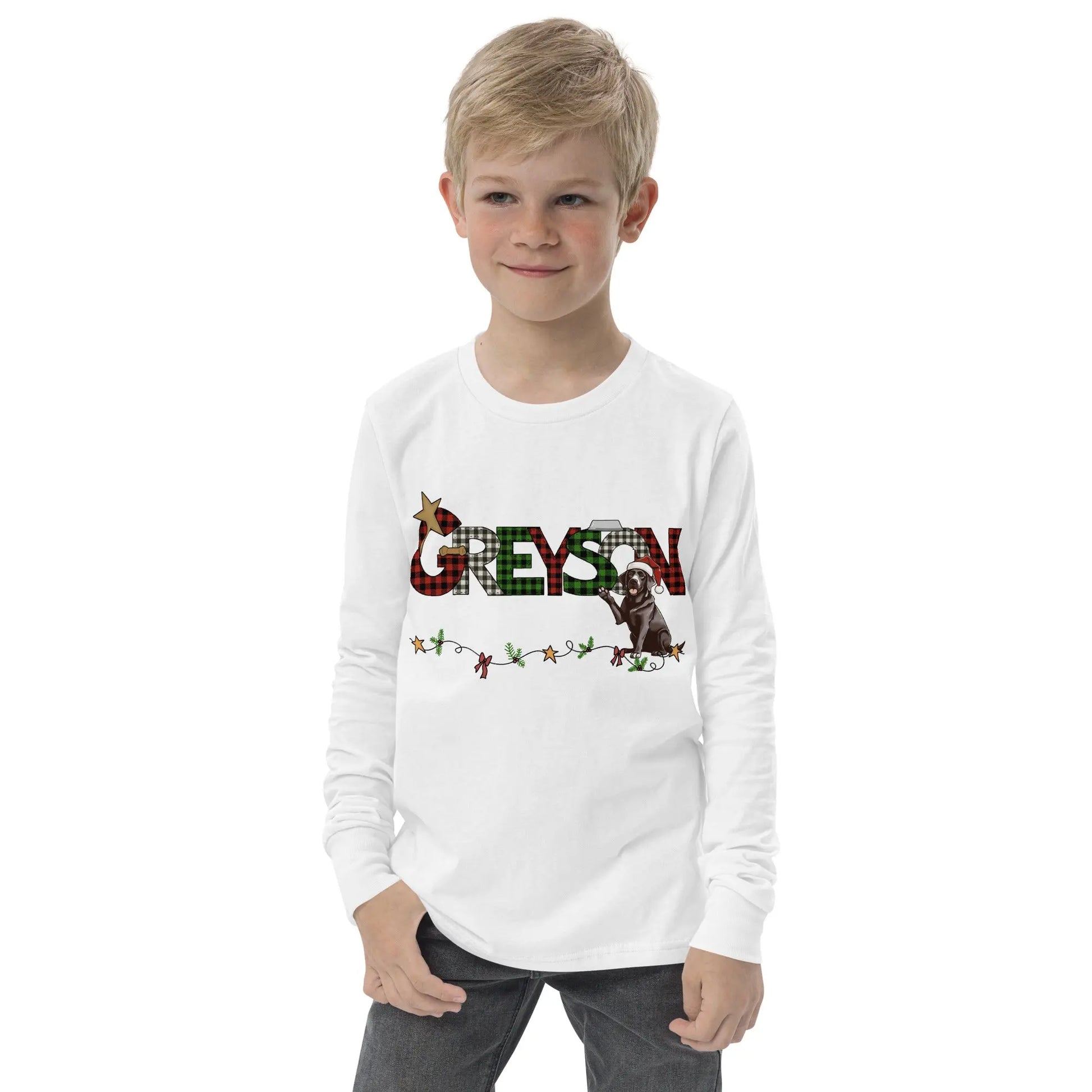 Christmas Dog Personalized Youth long sleeve tee Amazing Faith Designs