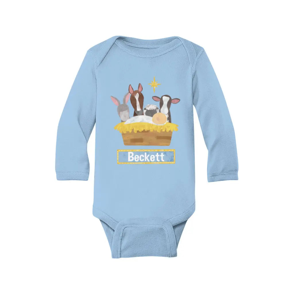 Christmas Nativity Blue Infant Long Sleeve Bodysuit Awkward Styles